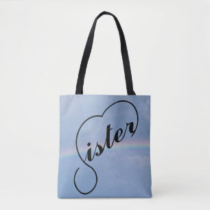 Bolsa Tote Coração da irmã e céu arco-íris