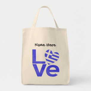 Bolsa Tote Coraçāo de Amor Bandeira da Grécia Personalizado 