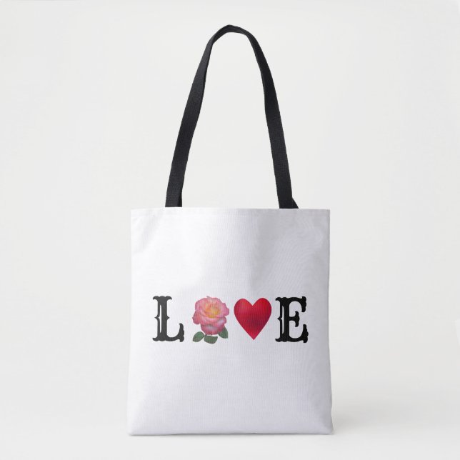 Bolsa Tote Coração de Amor e Flor de Rosa (Frente)