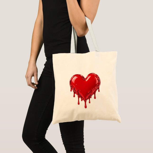 Bolsa Tote Coração de amor vermelho pingando (Frente (produto))