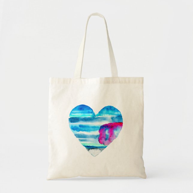 Bolsa Tote Coração de aquarela azul (Frente)