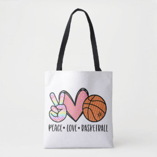 Bolsa Tote Coração de Basquete Peace Love para Mulheres Adole