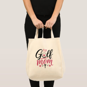Bolsa Tote Coração de Bola de Golfe Rosa Caligrafia de Mãe de