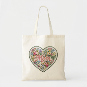 Bolsa Tote Coração de Bordado Floral Falso para Mamãe