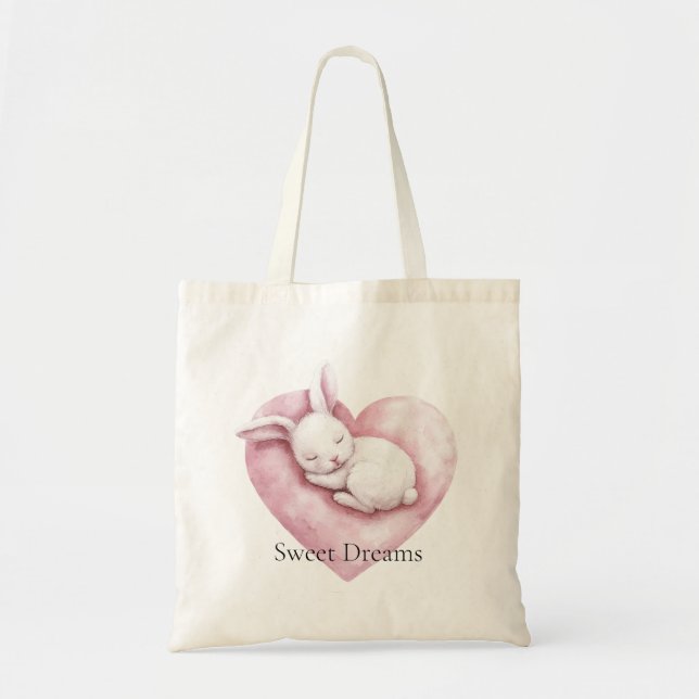 Bolsa Tote Coração de Coelho Rosa Doce Travesseiro (Frente)