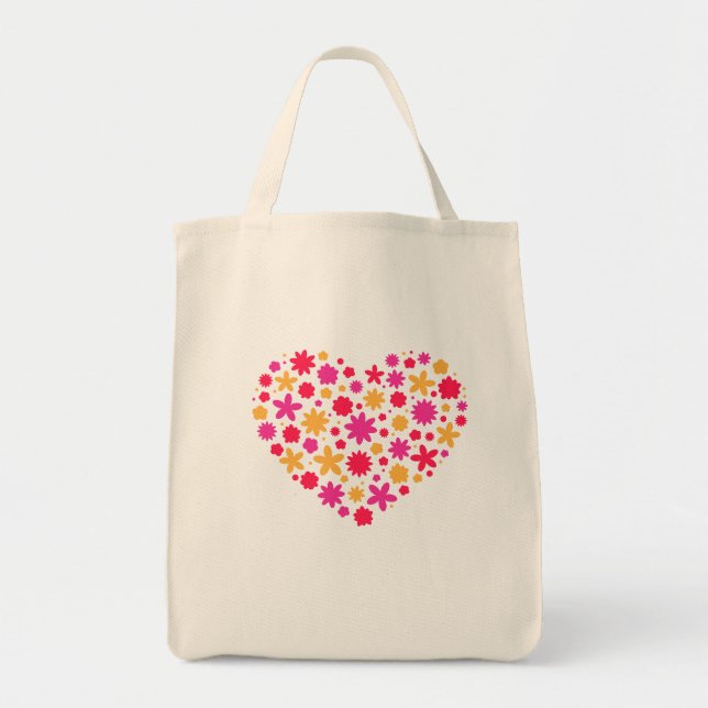 Bolsa Tote Coração de flores - Bonito presente para amantes d (Frente)