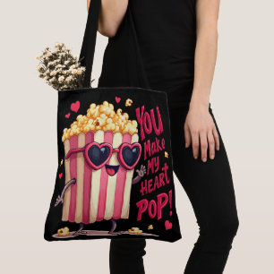 Bolsa Tote Coração de Pipoca Design de Dia dos Namorados Pop