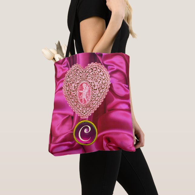 BOLSA TOTE CORAÇÃO DE RENDADO CUPIDO SEDA PINK FUCHSIA TECIDO (Close Up)