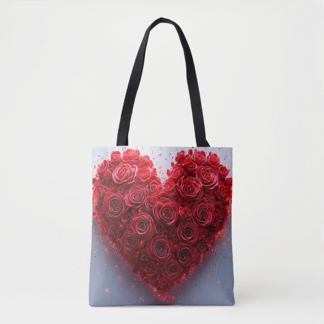 Bolsa Tote Coração de rosas vermelhas (Frente)