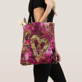 BOLSA TOTE CORAÇÃO DE SÃO VALENTIM COM BRILHO ROSA QUENTE E D