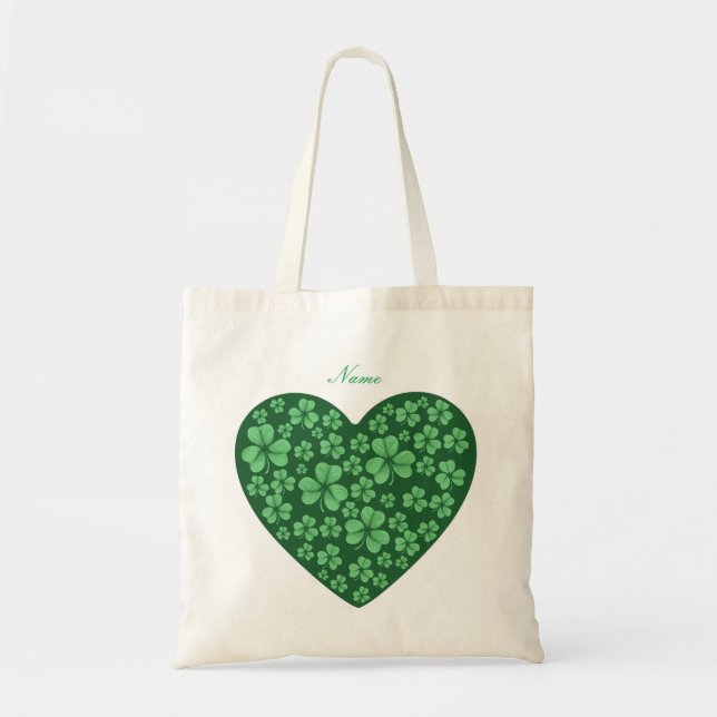 Bolsa Tote Coração de Shamrock Verde Irlandês (Frente)