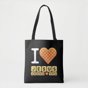 Bolsa Tote Coração de Waffle Eu Amo Jesus