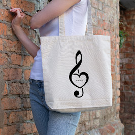 Bolsa Tote Coração deClave de Sol Nota Musical Personalizada