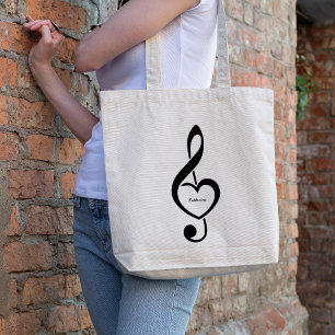 Bolsa Tote Coração deClave de Sol Nota Musical Personalizada