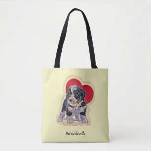 Bolsa Tote Coração Digital Bernedoodle, Bastante Preto