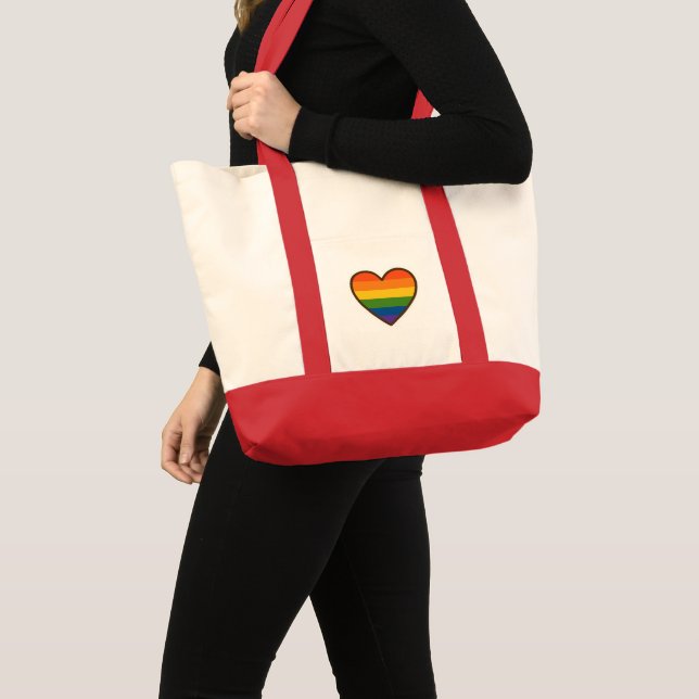 Bolsa Tote Coração do Orgulho LGBTQ+ Kawaii (Frente (produto))
