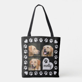 Bolsa Tote Coração do preto do nome do cão da colagem de 3