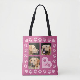 Bolsa Tote Coração do rosa do nome do cão da colagem de 3