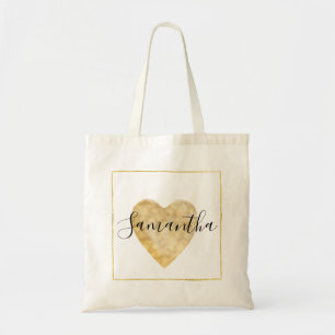 Bolsa Tote Coração Dourado da aguarela