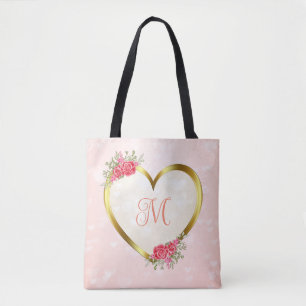 Bolsa Tote Coração Dourado e Rosa Personalizado