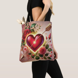 Bolsa Tote Coração e Rosas do Ouro do dia do namorados