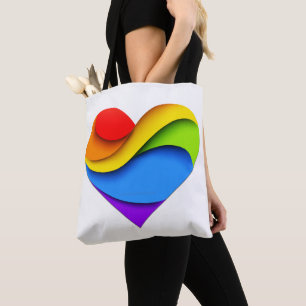 Bolsa Tote Coração em forma de arco-íris de SlipperyJoe em ca