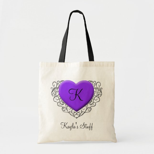 Bolsa Tote Coração filigrana roxo, saco conhecido do (Frente)