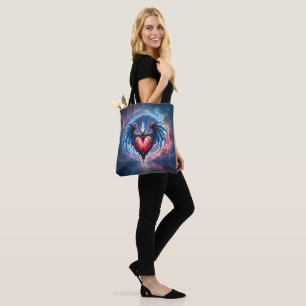 Bolsa Tote Coração Flamebound da Lua – Amor Cósmico Gótico