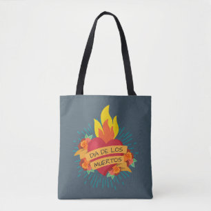 Bolsa Tote Coração flamejante Dia de los Muertos Saco de T