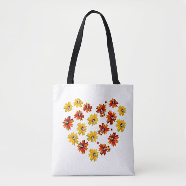 Bolsa Tote Coração Flor com Borboletas - Design romântico (Frente)
