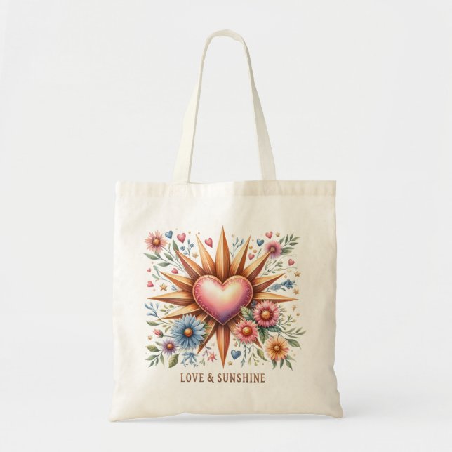 Bolsa Tote Coração Floral "Amor e Sol" (Frente)
