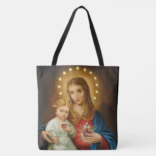 Bolsa Tote Coração imaculado do vintage de Mary w/Baby Jesu