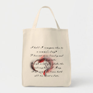 Bolsa Tote Coração Metálico com o soneto de Shakespeare 18