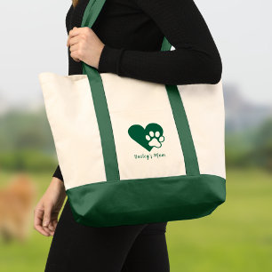 Bolsa Tote Coração Monograma de Pata de Cachorro ou Gato Verd