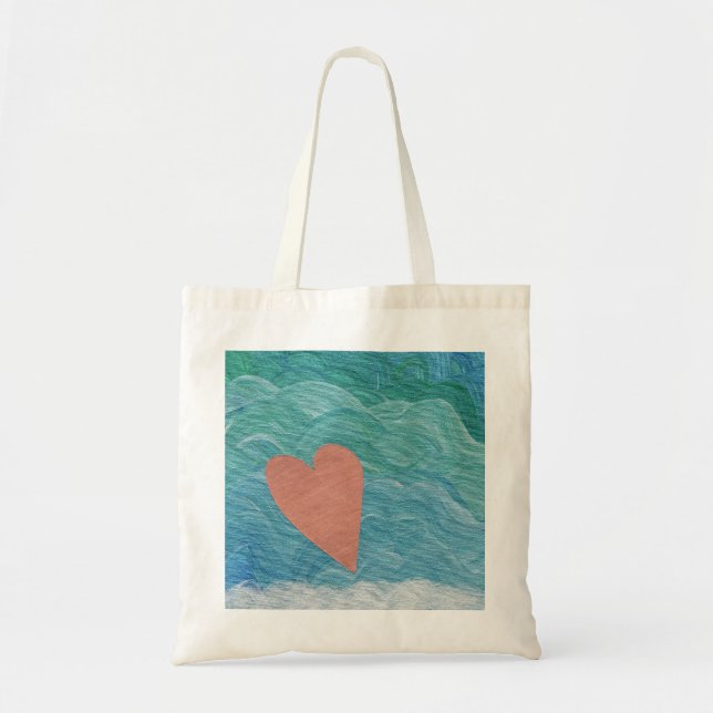 Bolsa Tote Coração nas Ondas do Oceano (Frente)