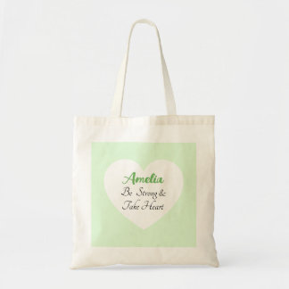 Bolsa Tote Coração Nome de Versículo Bíblico Verde Claro Seja
