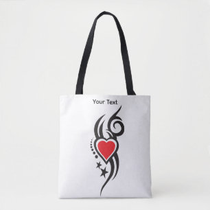 Bolsa Tote Coração Ornamental Vintage com Arte de Tatuagem Fl