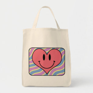 Bolsa Tote Coração retro de sorriso do dia dos namorados dos