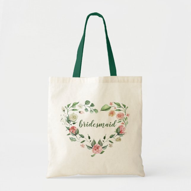 Bolsa Tote Coração Romântica Rosa de Wreath Bridesmaid (Frente)