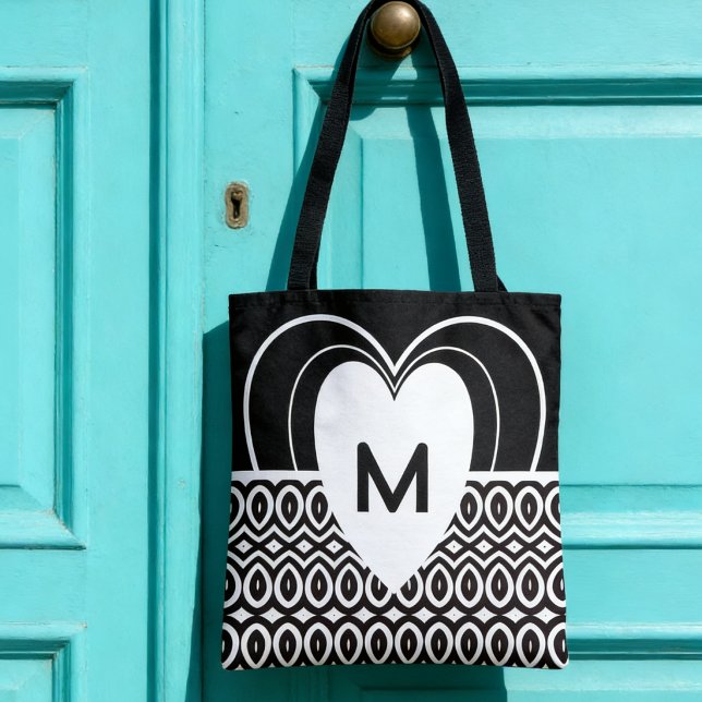 Bolsa Tote Coração Romântico de Duas Cores e Lágrimas (Hearts waiting for your initial. Romance you can carry.)