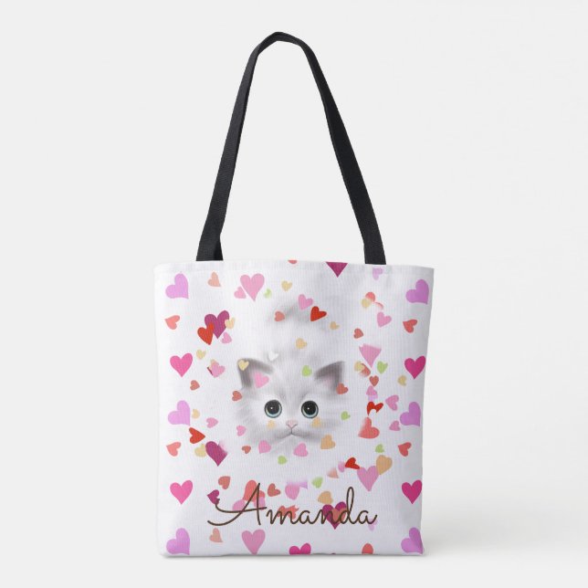Bolsa Tote Coração Rosa Confetti Branca Gatinho Bag (Verso)