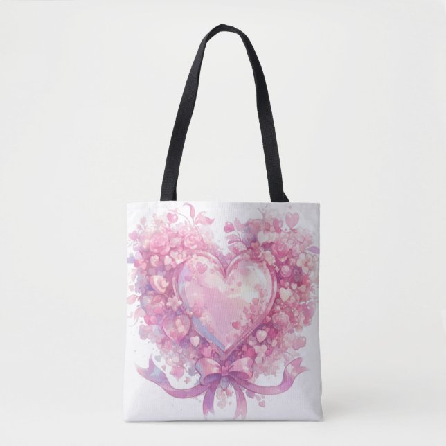 Bolsa Tote Coração Rosa do Amor (Frente)