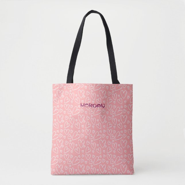Bolsa Tote Coração Rosa Personalizada – Nome Perso (Frente)
