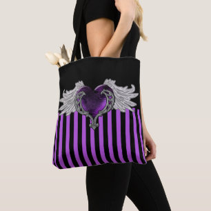 Bolsa Tote Coração Roxo Gótico com Asas de Anjo