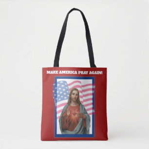 Bolsa Tote Coração sagrado da bandeira americana de Jesus