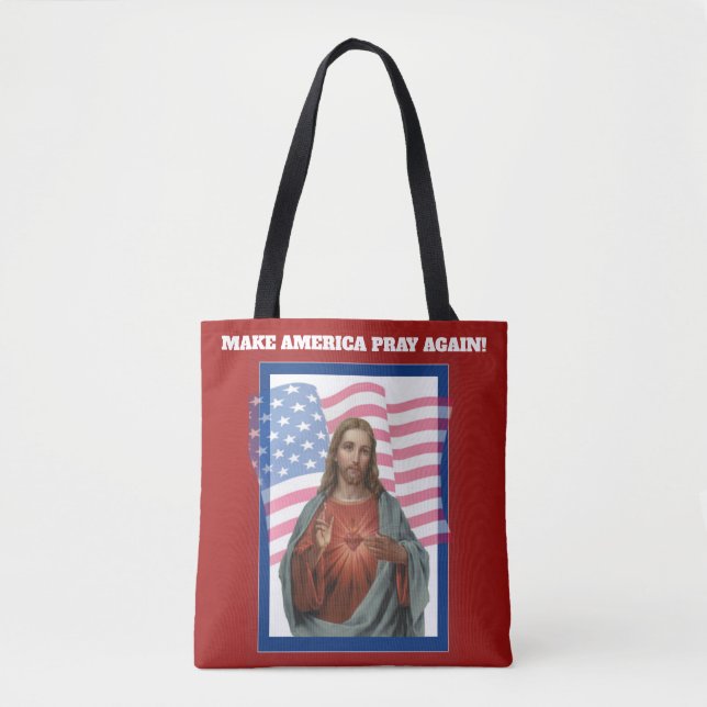 Bolsa Tote Coração sagrado da bandeira americana de Jesus (Frente)