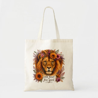 Bolsa Tote Coração Selvagem Espírito Livre Arte de Leão Flora