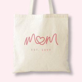 Bolsa Tote Coração Simples de Letra Rosa Fofo Mãe Estabelecid