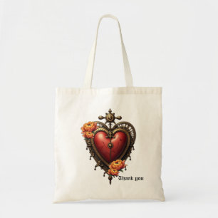 Bolsa Tote Coração Steampunk com Flores.