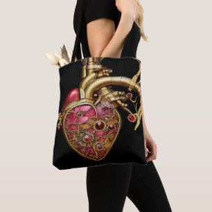 Bolsa Tote Coração Steampunk Rubis e Engrenagens Anatômicas